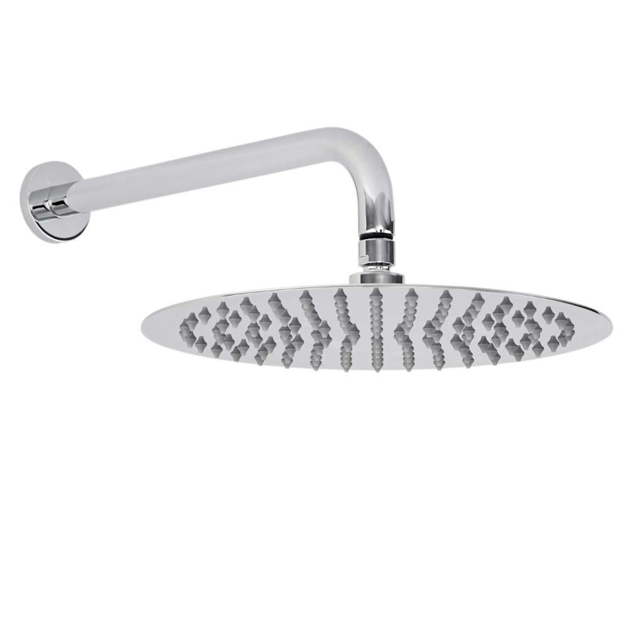 Contemporary Wall Fixed Round Ultra Slim Stainless Steel Shower Head 12" With Shower Arm - Chrome